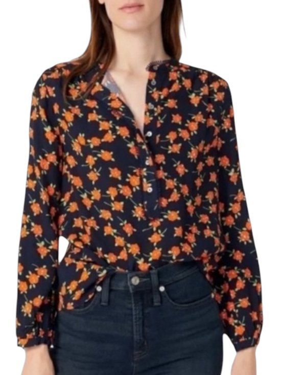 J. Crew Tops - J. CREW Poppy Print L/S Top in Deep Navy / Orange Size Small — SO PRETTY!!!